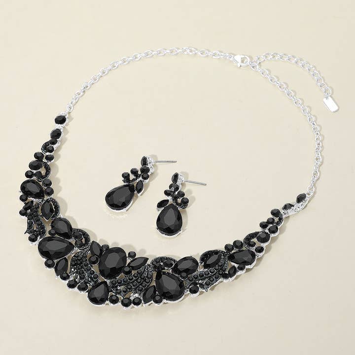 Teardrop Marquise Stone Cluster Embellished Collar Evening Necklace for wholesale by Sensibling Corp.