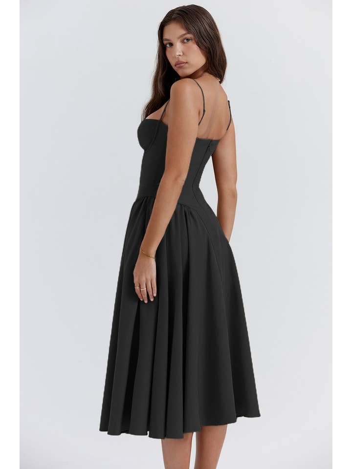 Sweetkama - Wholesale Dress - Women's - String Shoulder Solid & Floral Ladies Dress 2552839