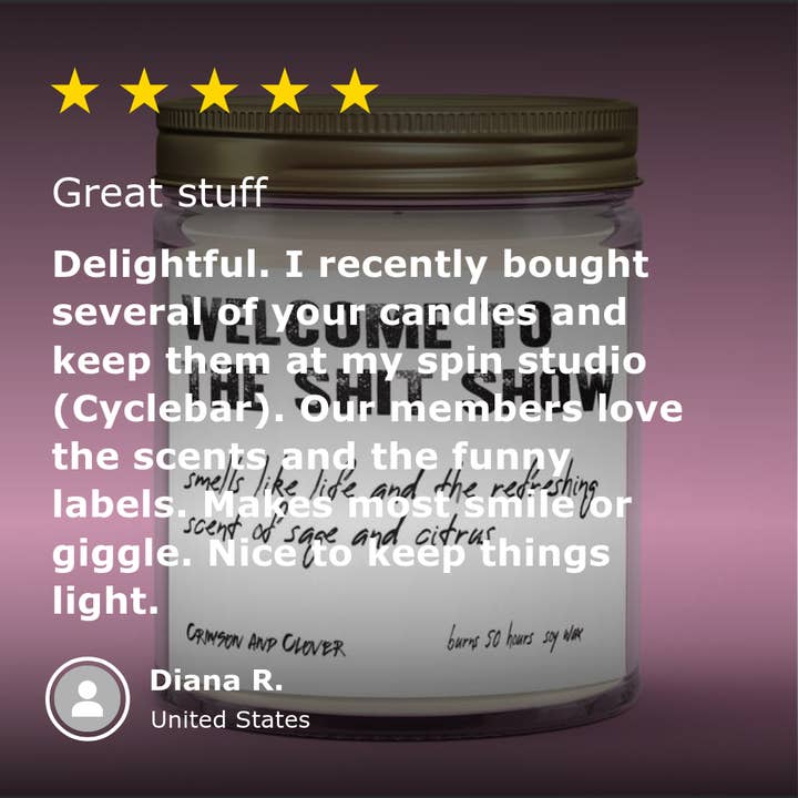 Crimson and Clover Studio - Vente Bougie en bocal - Bienvenue au Spectacle de Merde Bougie Amusante1