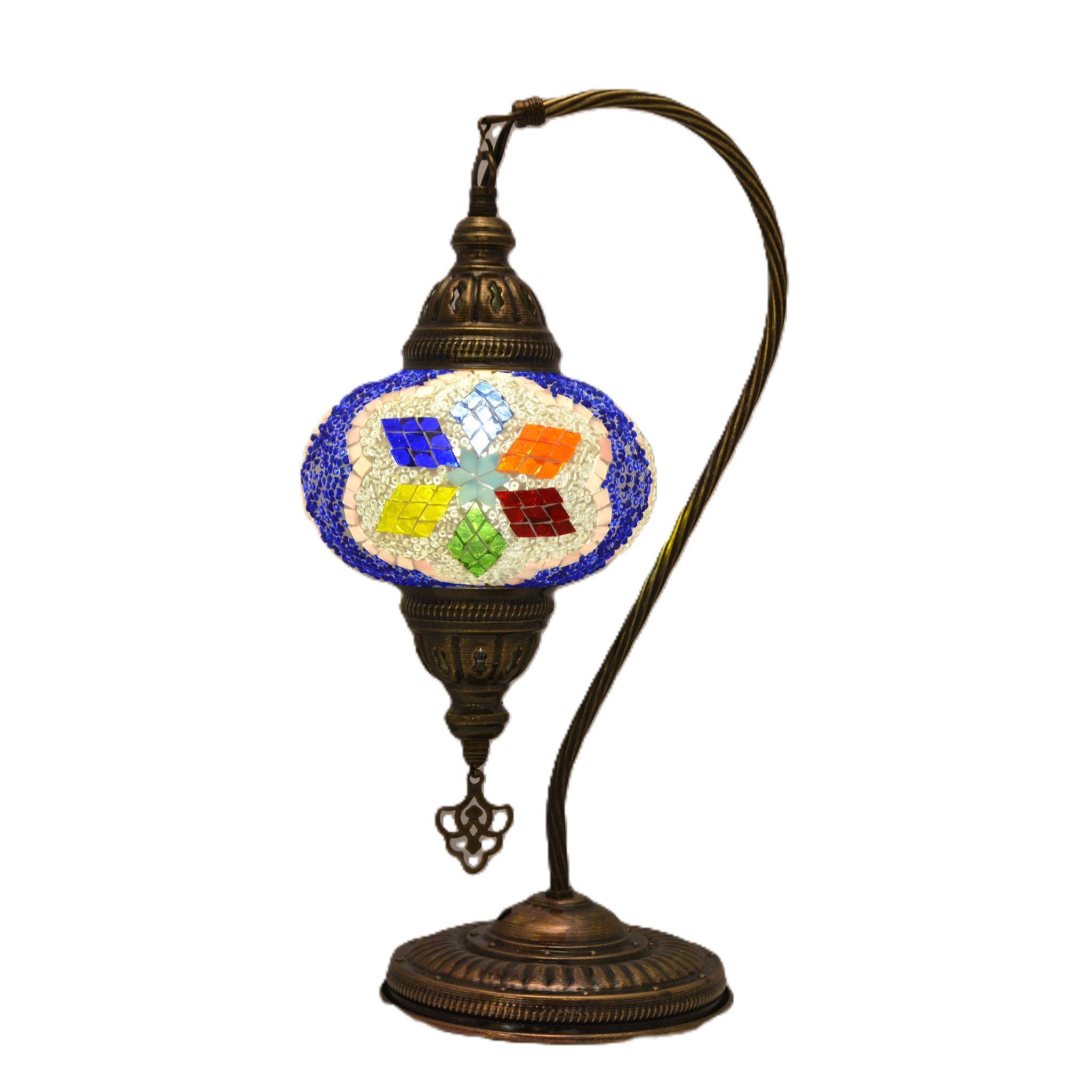 Import Corner - Wholesale Accent/Desk Lamp - 85537: 7" PRESSED MOSAIC SHADE ROUND BASE "GOOSENECK" TABLE0