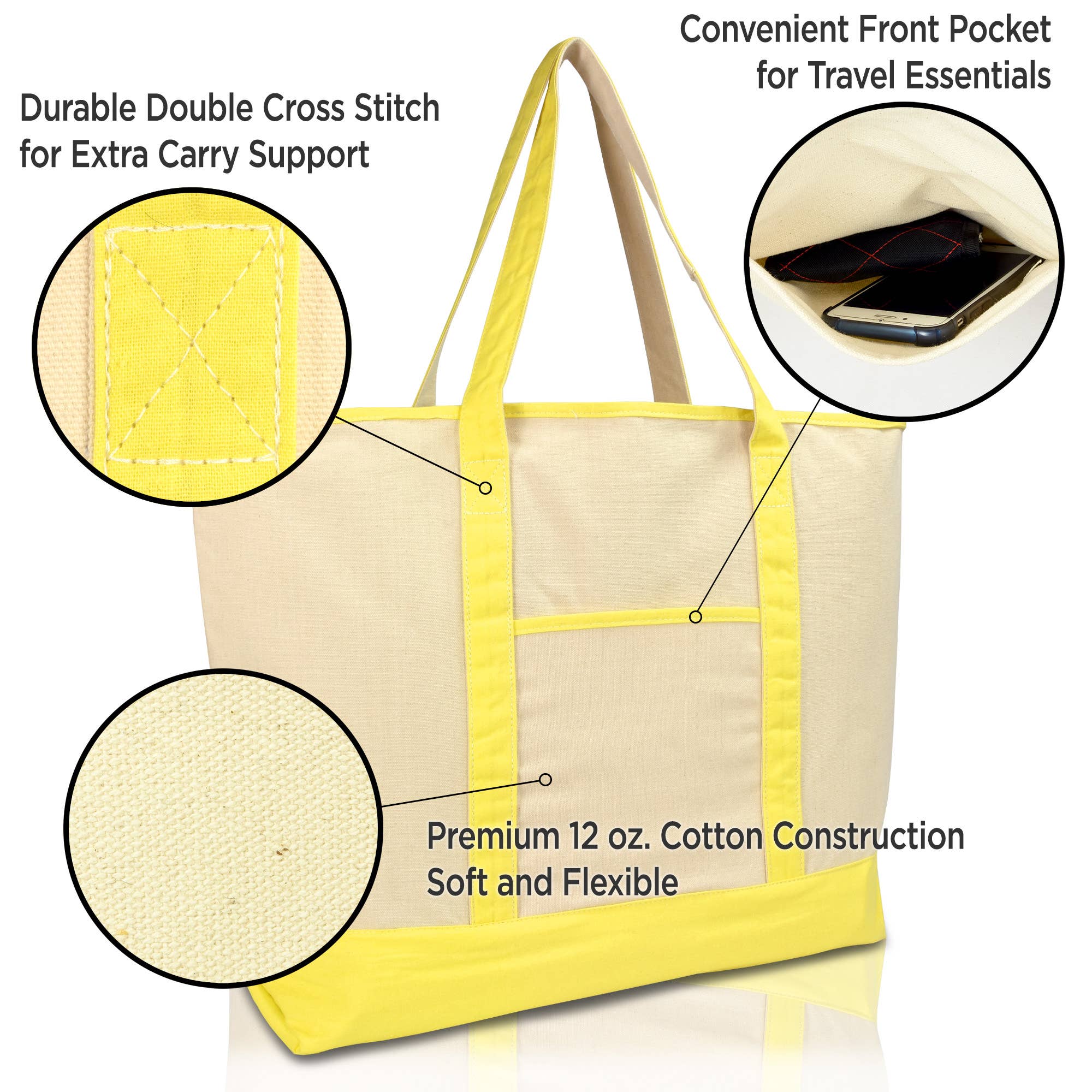 Dalix - Wholesale Tote Bag - Women's - DALIX 22" Open Top Heavy Duty Deluxe Tote Bag Outer Pocket57