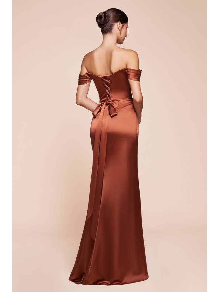 Ladivine by Cinderella Divine - Wholesale Dress - Women's - OFF THE SHOULDER LACE UP CORSET SATIN GOWN