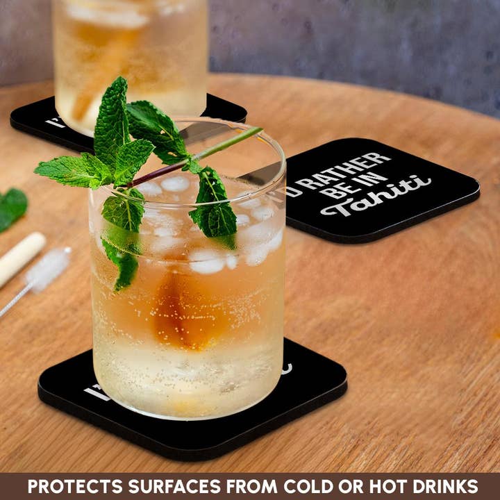 3dRose - Wholesale Coasters - 3dRose, Id rather be in Tahiti. White lettering on black background., Coaster9