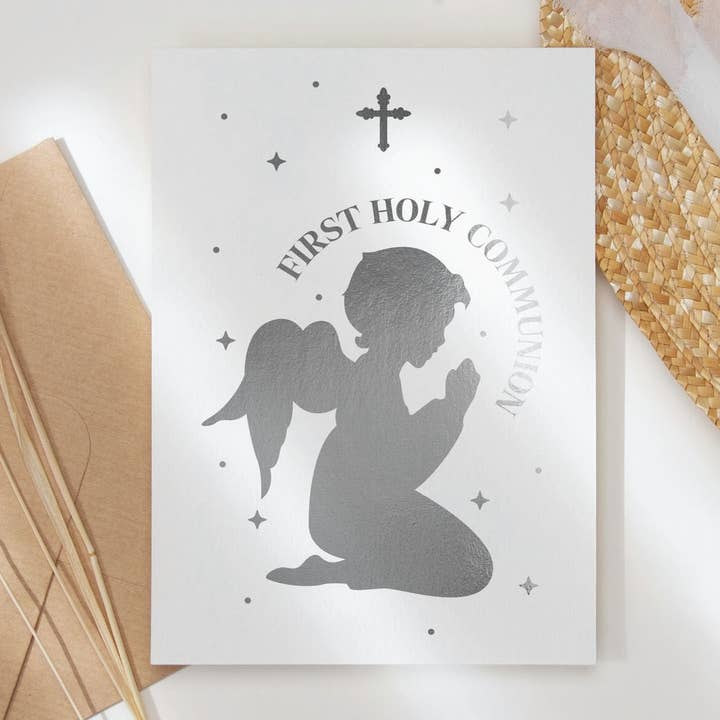 First Holy Communion Card - Praying Child Foil for wholesale by Printarelle