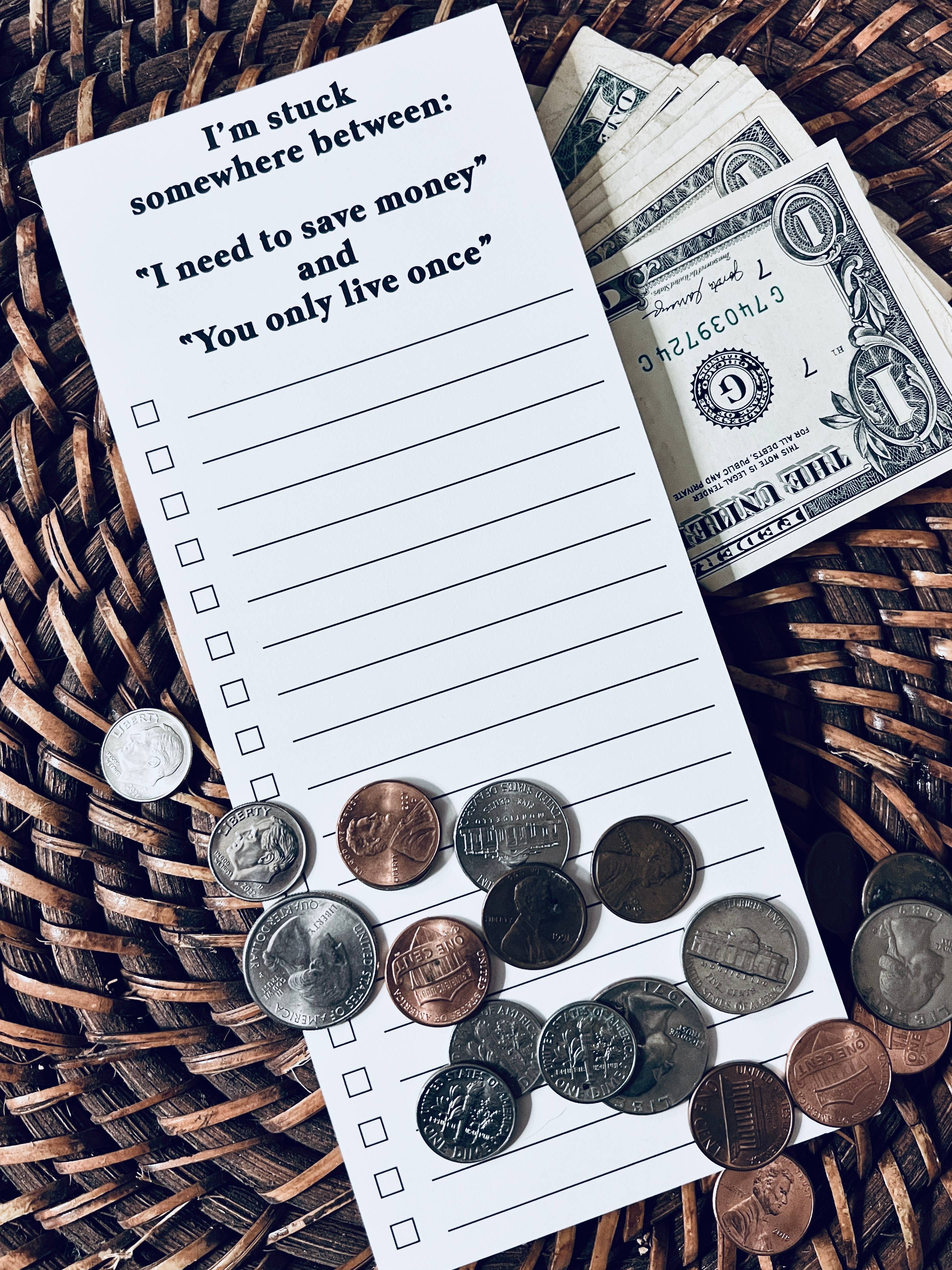 ellembee gift - Wholesale Notepad - Stuck somewhere between save money & YOLO funny list pad3