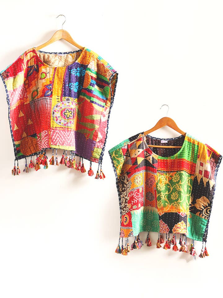 Sevya Handmade - Vente Chemisier – femme - Haut court en kantha de coton2