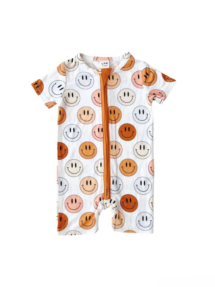 Smiley Bamboo Baby Clothing Short Romper | Copper for wholesale by Lucky Panda Kids