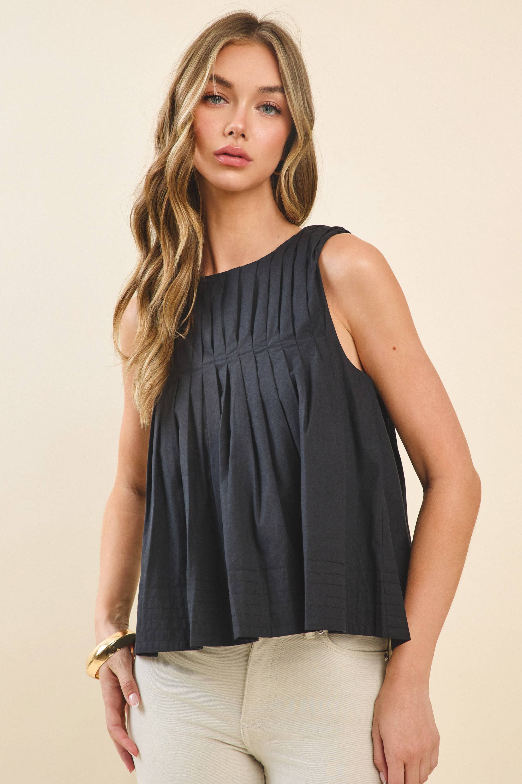TCEC - Wholesale Blouse - Women's - CT9082-Pleated Detail High Low Sleeveless Top10