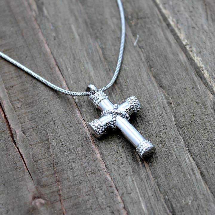 Anavia - Wholesale Pendant/Charm Necklace - Silver Steel Hawser Cross Ashes Holder Urn Memorial Necklace