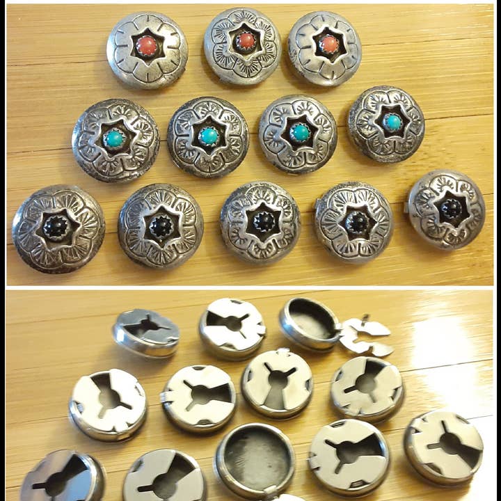 Jane A Gordon: Jewelry Art Gifts Inspiration - Wholesale Lapel Pin/Button - Vintage Button Covers, Western Style Cowboy - Turquoise, Onyx, Coral in Sterling Silver