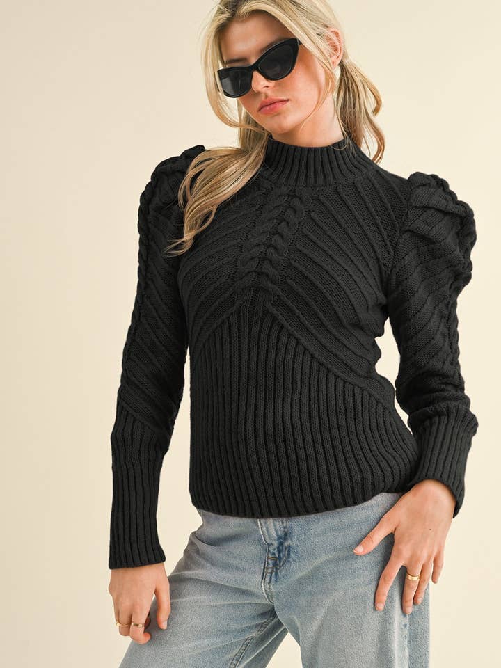 MOCK NECK PUFF SHOULDER SWEATER MSW10630 for wholesale by &MERCI
