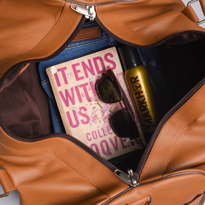 Hammi Leathers - Wholesale Weekender Bag - Unisex - Camel Brown Finished Leather Duffle Bag – Spacious & Durable6