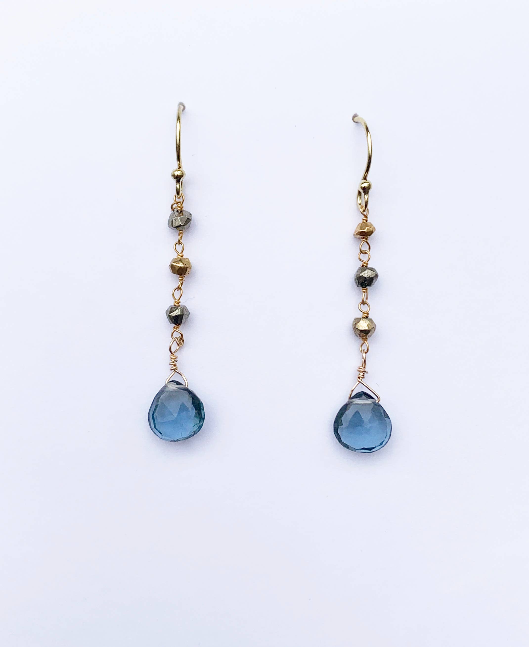 Susan Roberts Jewelry - Wholesale Dangle Earrings - Blue Quartz Waterfall Earrings Gold