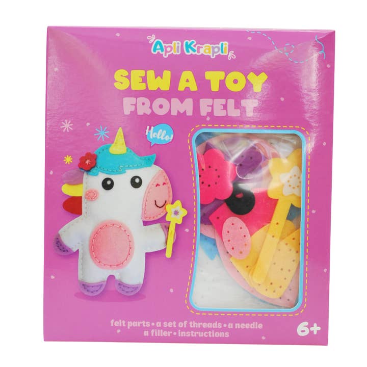 Fainotoys - Wholesale DIY Craft Kit - Kids - APLI Krapli - APLI Krapli Sewyourself Felt Toy Kit Unicorn Precut Felt Stuffing Thread & Safe Needle Ages 6+6