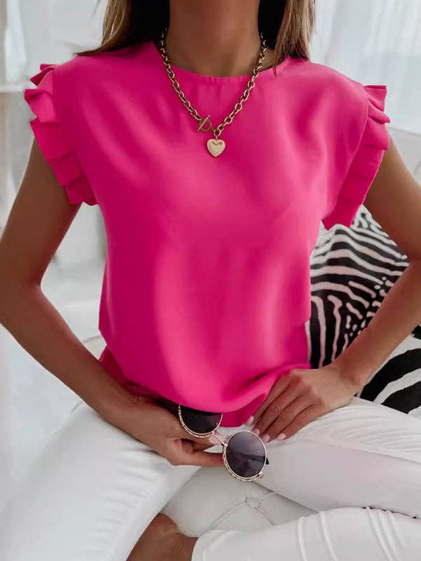 UZ Wholesale Store - Vendita all'ingrosso Camicetta - Donna - T-shirt con scollo tondo a pieghe larghe in tinta unita in tinta unita2