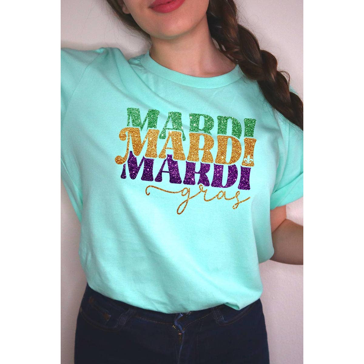 COLORBEAR - Wholesale Screen Printed T-Shirt - Women's - MARDI GRAS,FAUX GLITTER UNISEX SHORT SLEEVE,GRAPHIC16