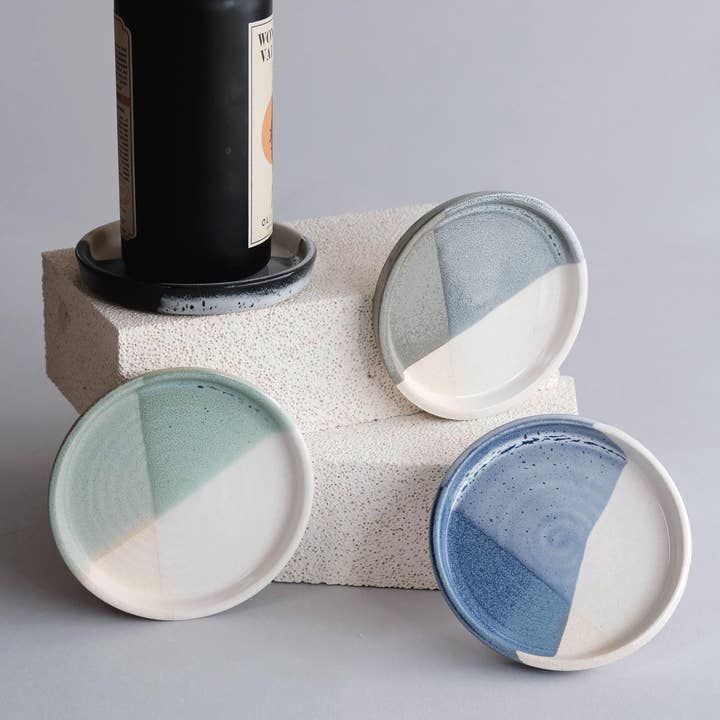 wine bottle coaster - handmade, porcelain for wholesale by FHAR Studio