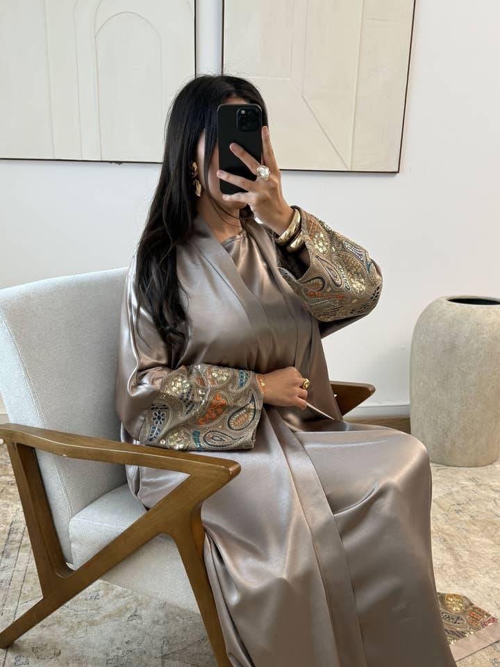 Conjunto Abaya Farah H573 por atacado de White Icy