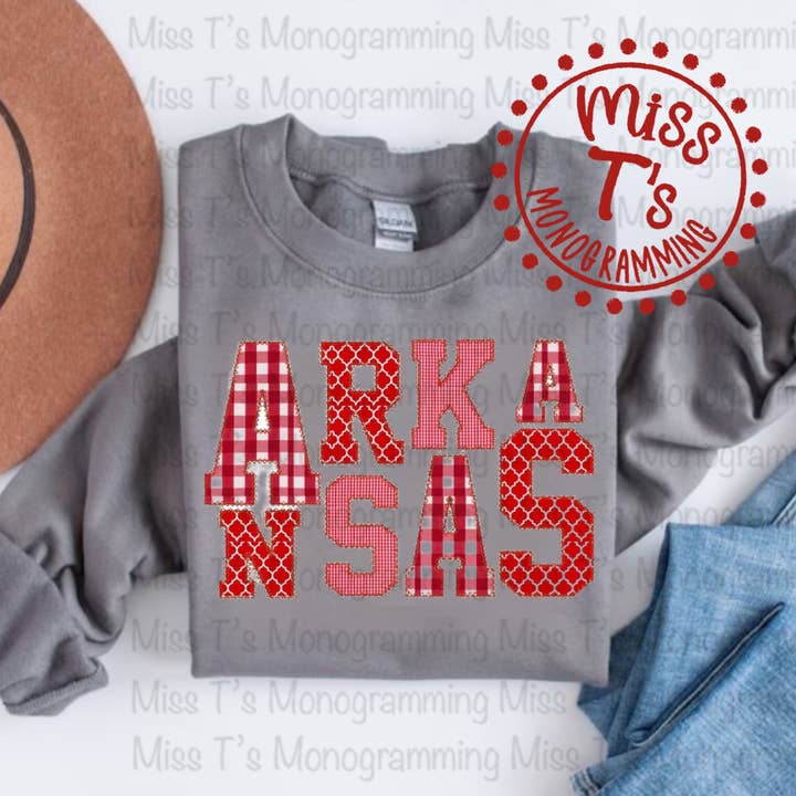 ARKANSAS OFFSET APPLIQUE SWEATSHIRT for wholesale by Miss T's Monogramming, LLC