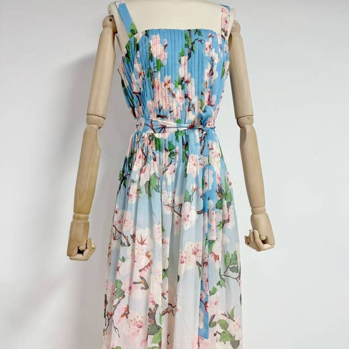 Productseeker - Wholesale Dress – Women's - DR658Y Chiffon Floral Pleated Maxi Dress with Swing Skirt14