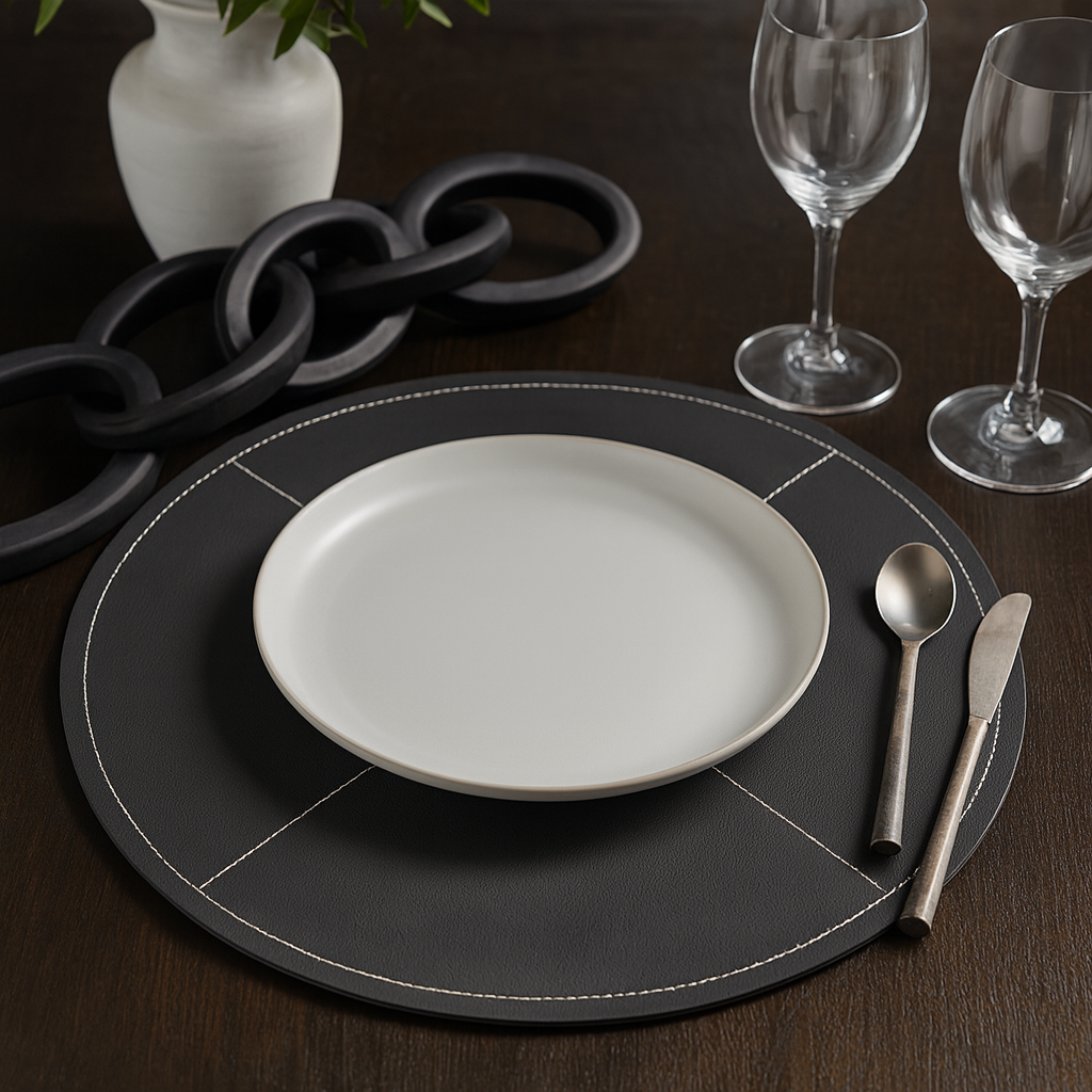 Fennco Styles - Wholesale Placemat - Zwart Leren 15" Ronde Placemat2