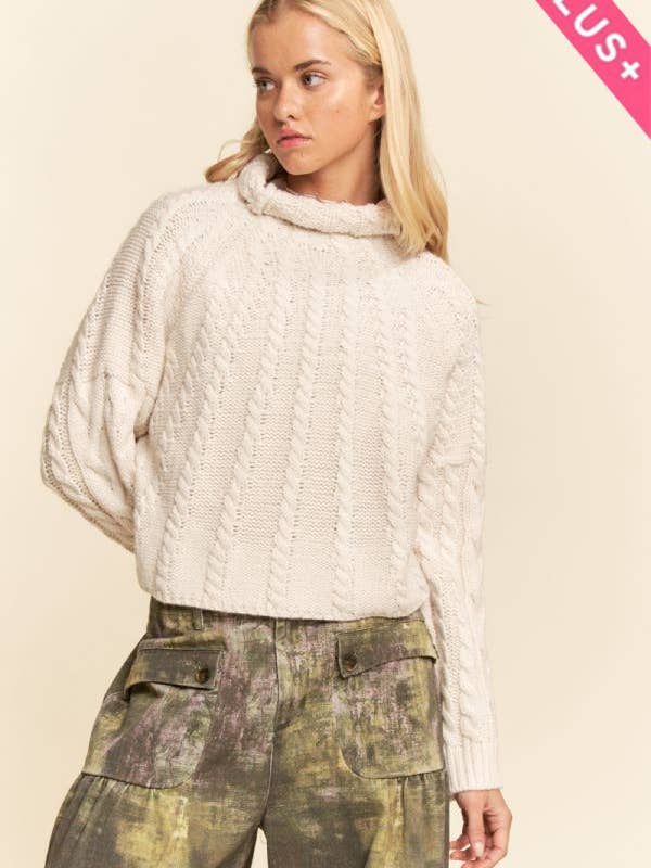 Davi & Dani - Wholesale Knit Sweater - Women's - PLUS CABLE KNIT TURTLENECK KNIT TEXTURE SWEATER5