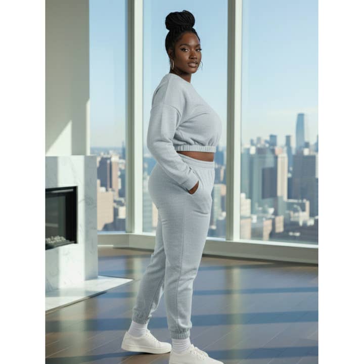 DORCAS - Wholesale Top & Pant Set (NOT Loungewear) - Women's - Plus Size French Terry Pullover & Joggers Set4