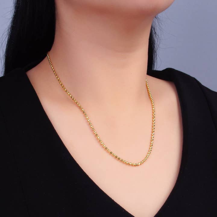 Aim Eternal - Wholesale Link & Chain Necklace - 24K Gold Filled 2.5mm Bead Ball 17.5 Inch Chain Necklace | WA-32391