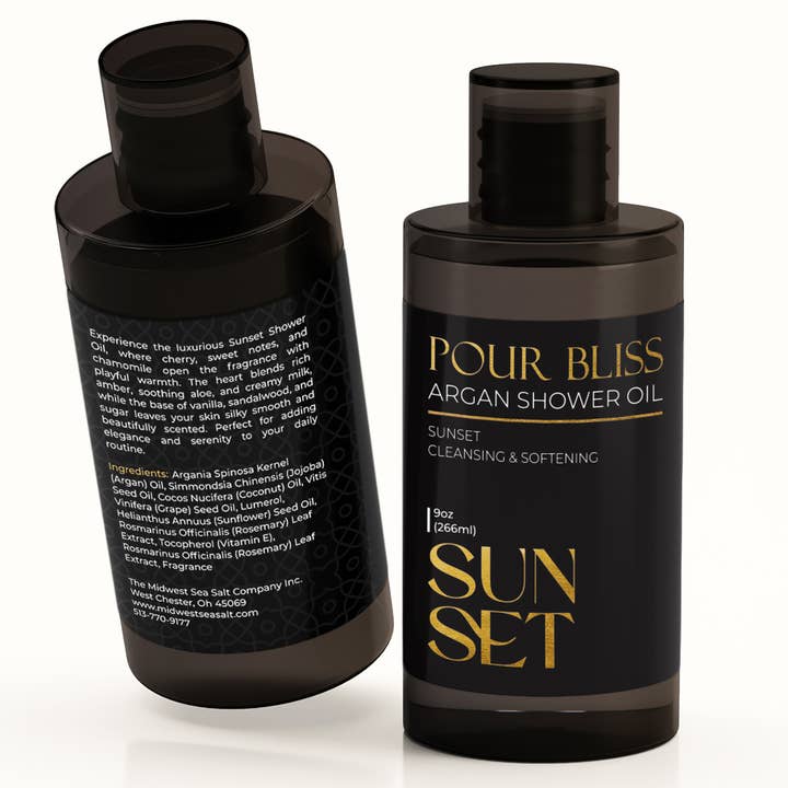 The Midwest Sea Salt Company - Wholesale Body wash/shower gel - Sunset Pour Bliss Cleansing Argan Shower Oil - 9oz2