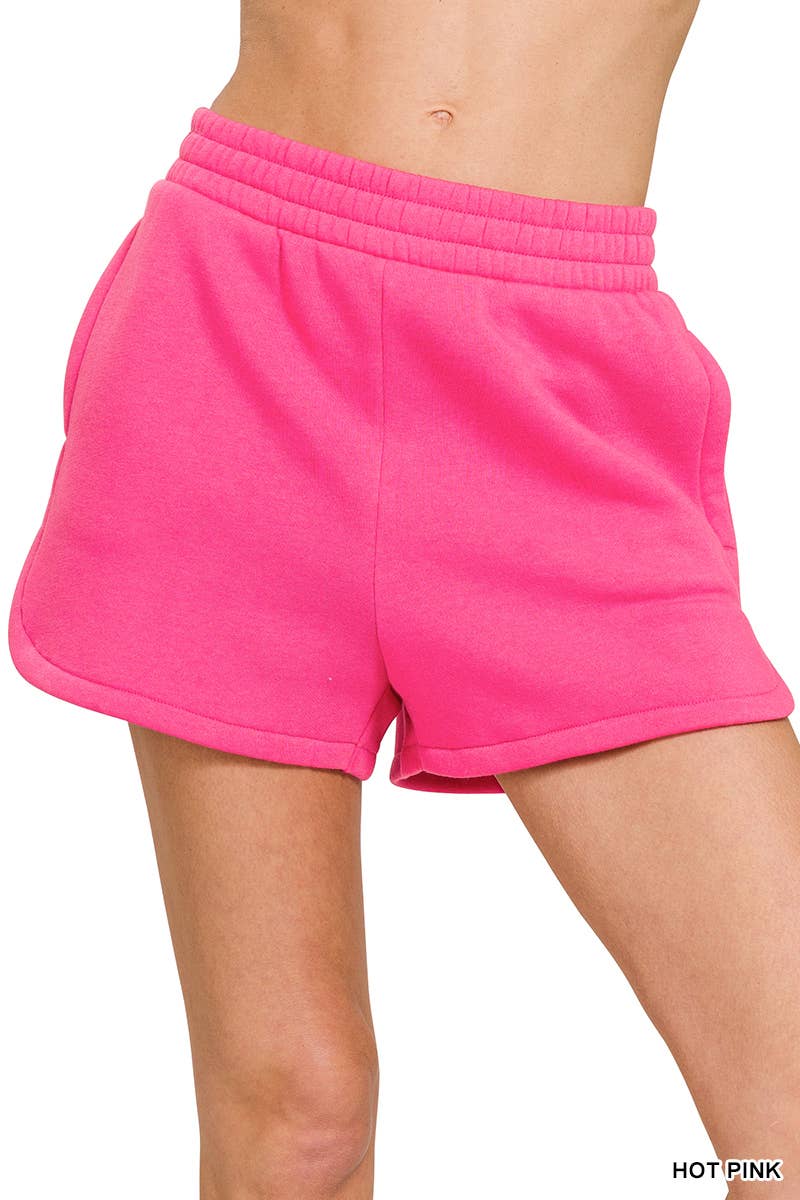 42POPS - Wholesale Shorts - Women's - ',..Fleece Elastic Waistband Dolphin Shorts w/ Pockets5