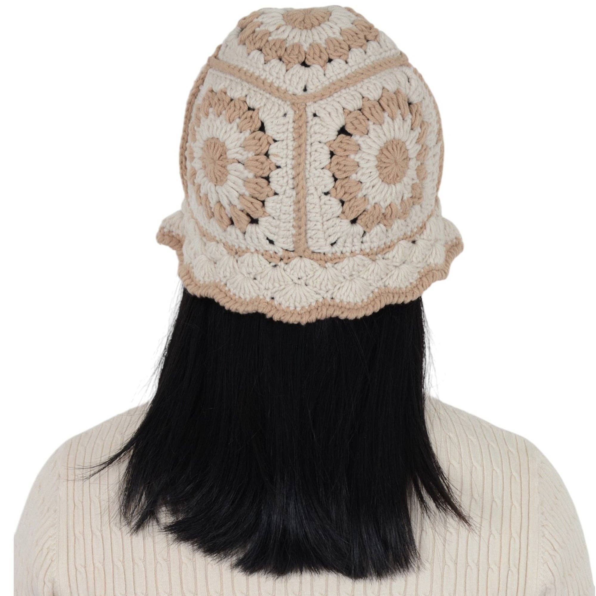 AK Brand – Engroshandel Bucket hat - Dame – Hæklet bøllehat retro solstråle strik foldbar strandhat3