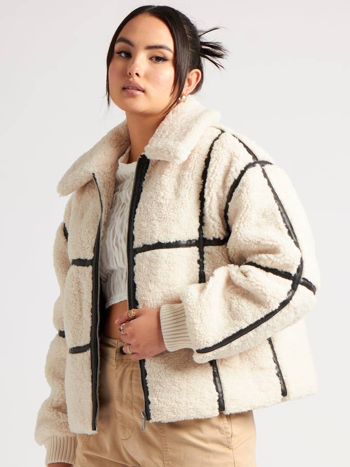 Taped Borg Coat for wholesale by Urban Bliss