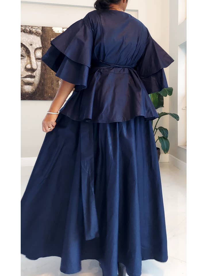 India Batik - Wholesale Top & Skirt Set - Women's - Wrap Blouse & Long Skirt- Navy