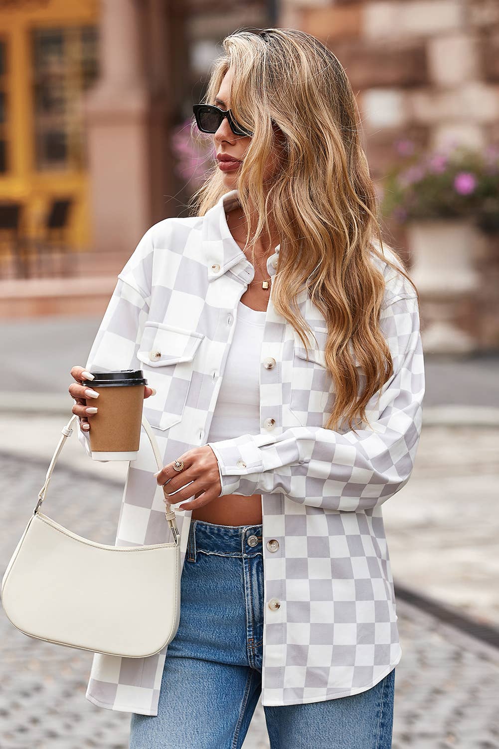 Little Daisy Closet - Wholesale Shirt Jacket/Shacket - Women's -  LDC Checkerboard Flap Pocket Button Front Shacket4