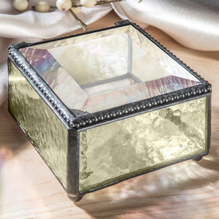 J Devlin Glass Art & Bert Anderson Collection - Wholesale Jewelry Box/Organizer - Box 908 Antique Yellow Glass Box1