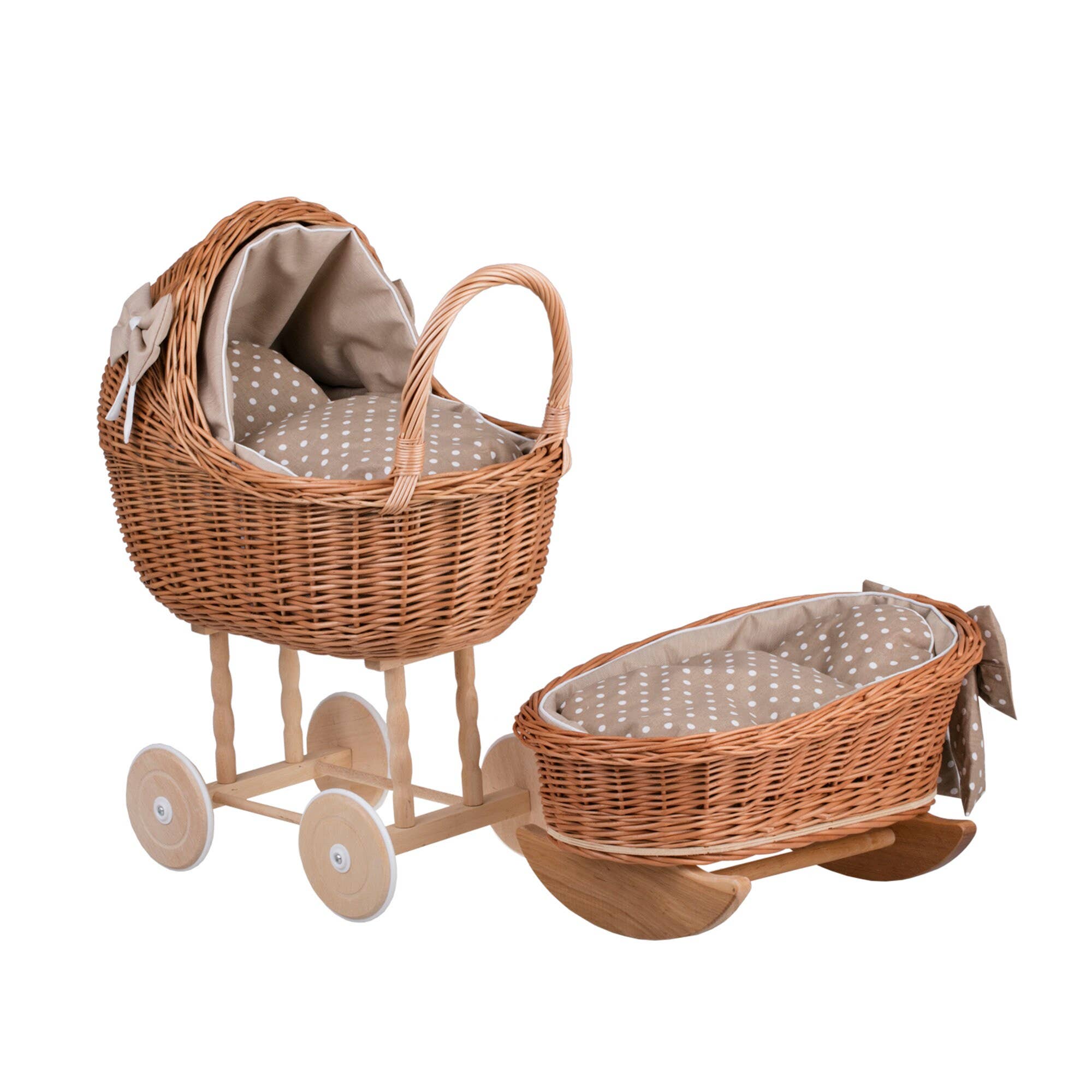 The Wicker Stories - Wholesale Doll Accessory Kit - Kids - High Wicker Pram And Cradle With Bedding5