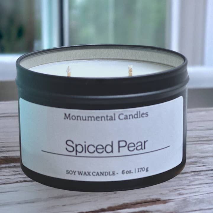 Spiced Pear 6 oz mattschwarzes Blechglas für den Großhandel von Monumental Candles LLC