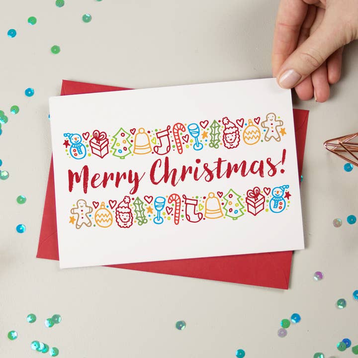 Illustrated Merry Christmas Holiday Card for wholesale by A is for Alphabet Ltd
