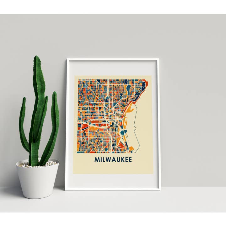 11" x 14" Prussian Milwaukee Map Print - Chroma Style for wholesale by ILIKEMAPS
