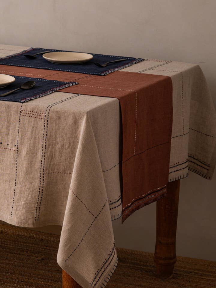 Floret Hand Embroidered Linen Tablecloth – Dinner for wholesale by Live Linen