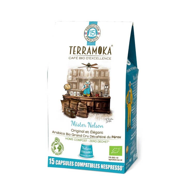 Organic Decaffeinated Coffee 15 Nespresso Compatible Capsules for wholesale by TERRAMOKA