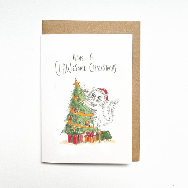 Have a Clawesome Christmas - White cat | Long hair for wholesale by Well Drawn