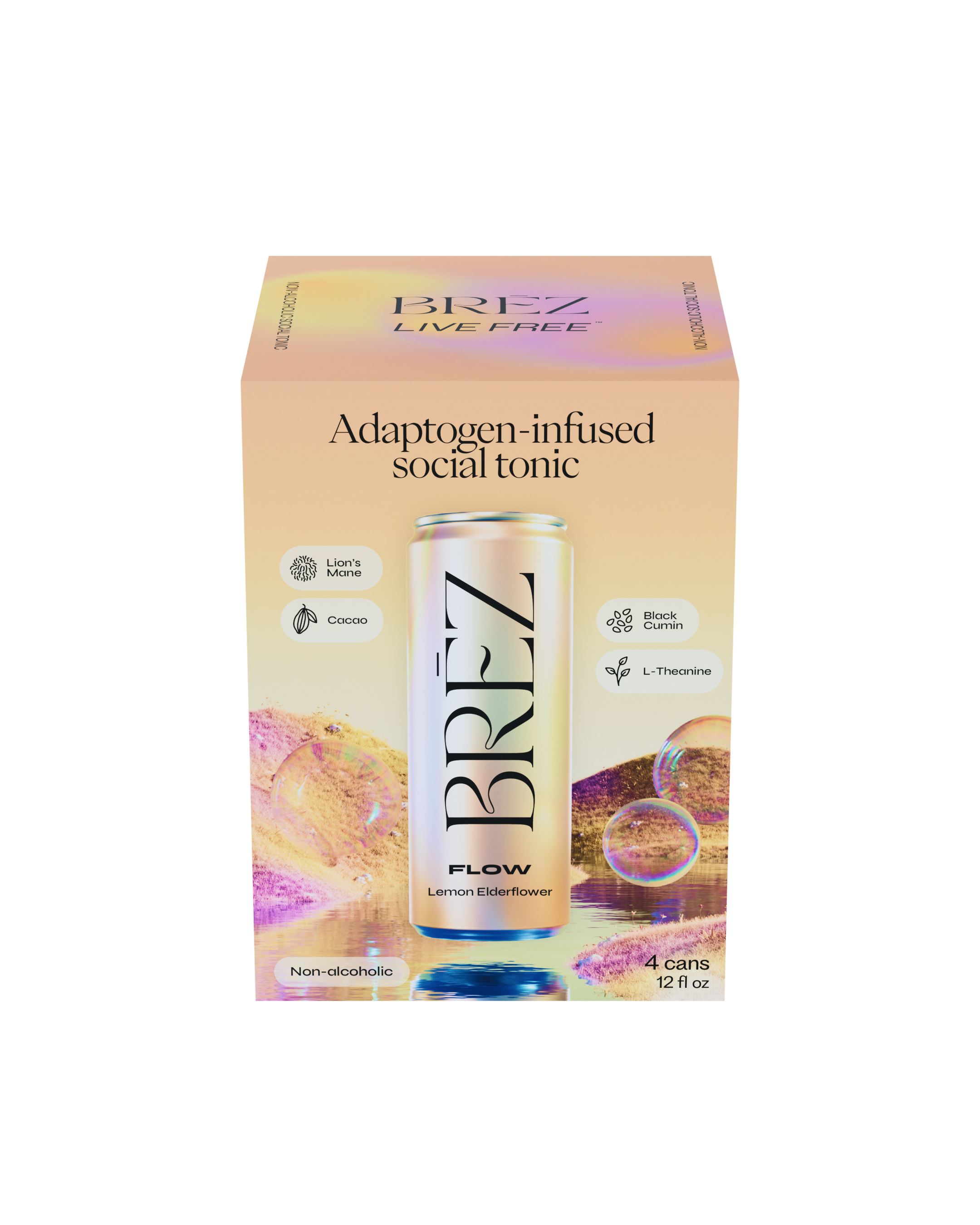 BRĒZ - Wholesale Non-Alcoholic Aperitif/Mocktail - Flow - Adaptogen Infused Social Tonic - 24 cans (4-Packs)5