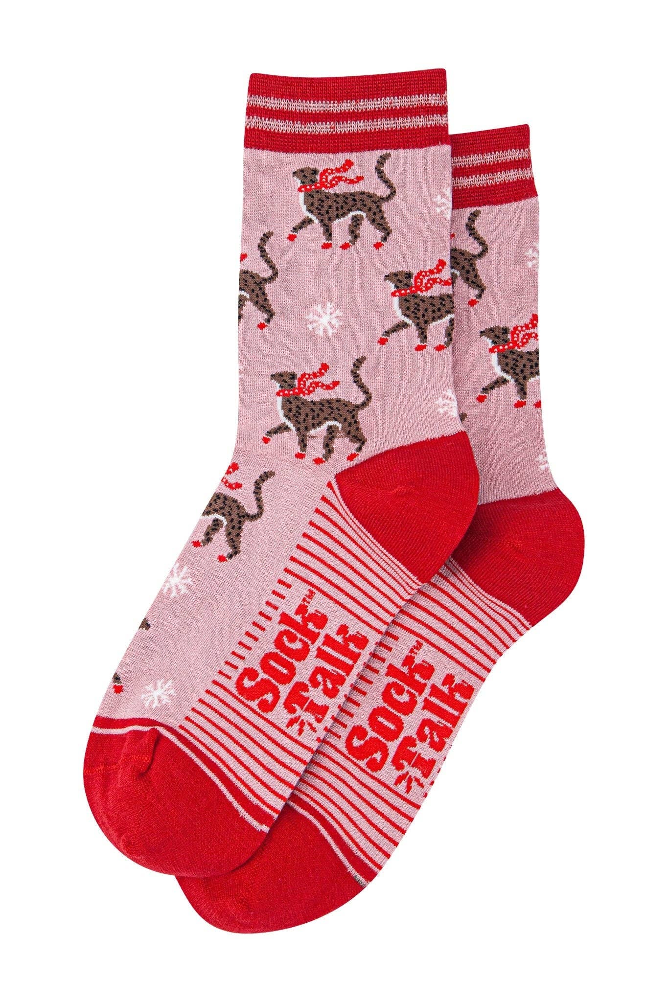 Sock Talk - Vente Chaussettes – femme - Chaussettes en bambou pour femmes - Rose/Rouge, Guépard d'hiver1