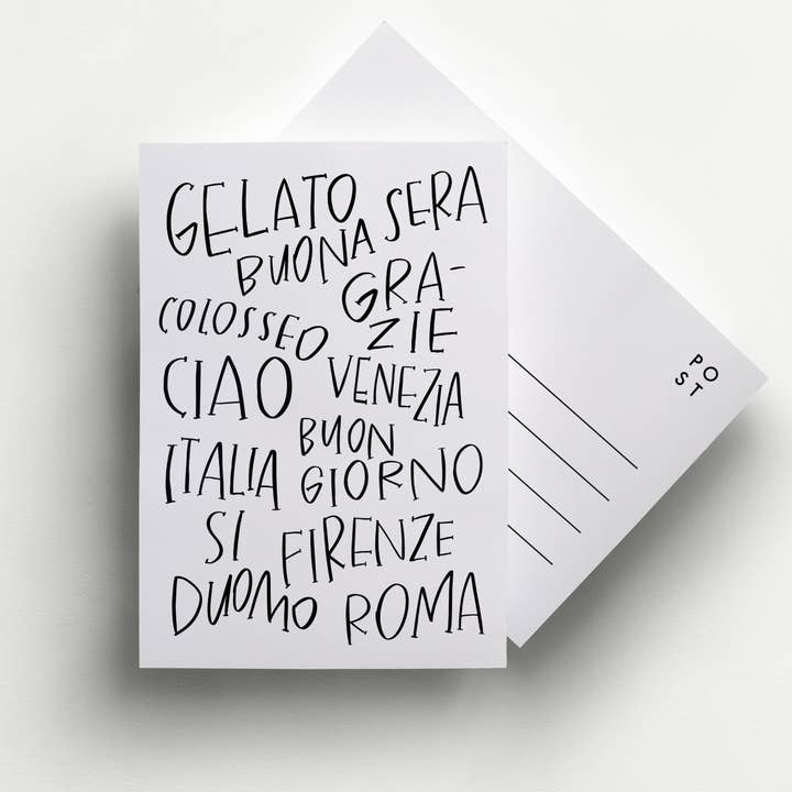 Lettered Italy Postcard for wholesale by Annie Montgomery Design