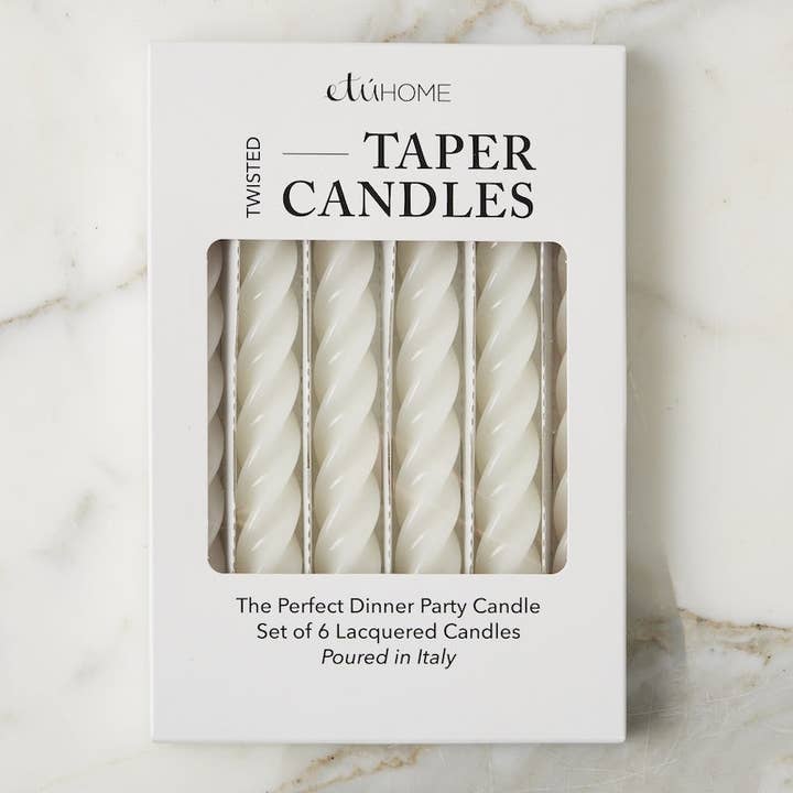 Velas cónicas retorcidas lacadas, blancas, juego de 6 para venta al por mayor de etúHOME
