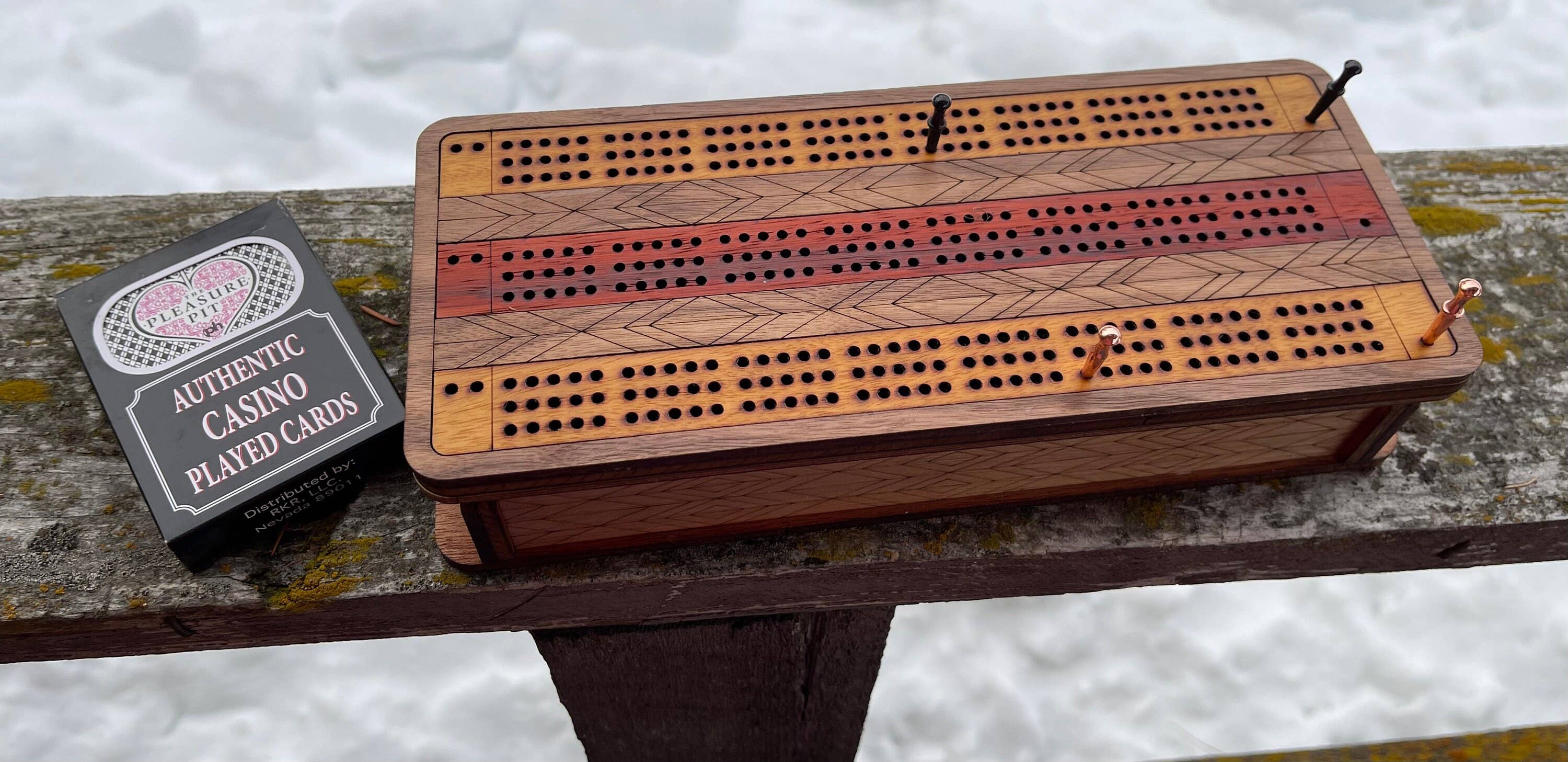 Through The Fire Design - Wholesale Board Game - Wooden Cribbage Board Game, Exotic Hardwood Inlay , Father’s9