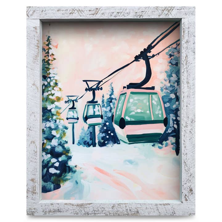 Mill Wood Art - Wholesale Art Print - Pastel Ski Gondola | Real Wood Framed Wall Art Print