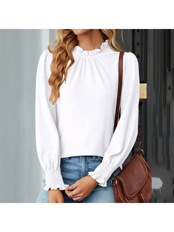 Lily Clothing - Wholesale Blouse - Women's - CWTBLL0195_WOMEN RUFFLED HIGH NECK LONG SLEEVE BLOUSE1