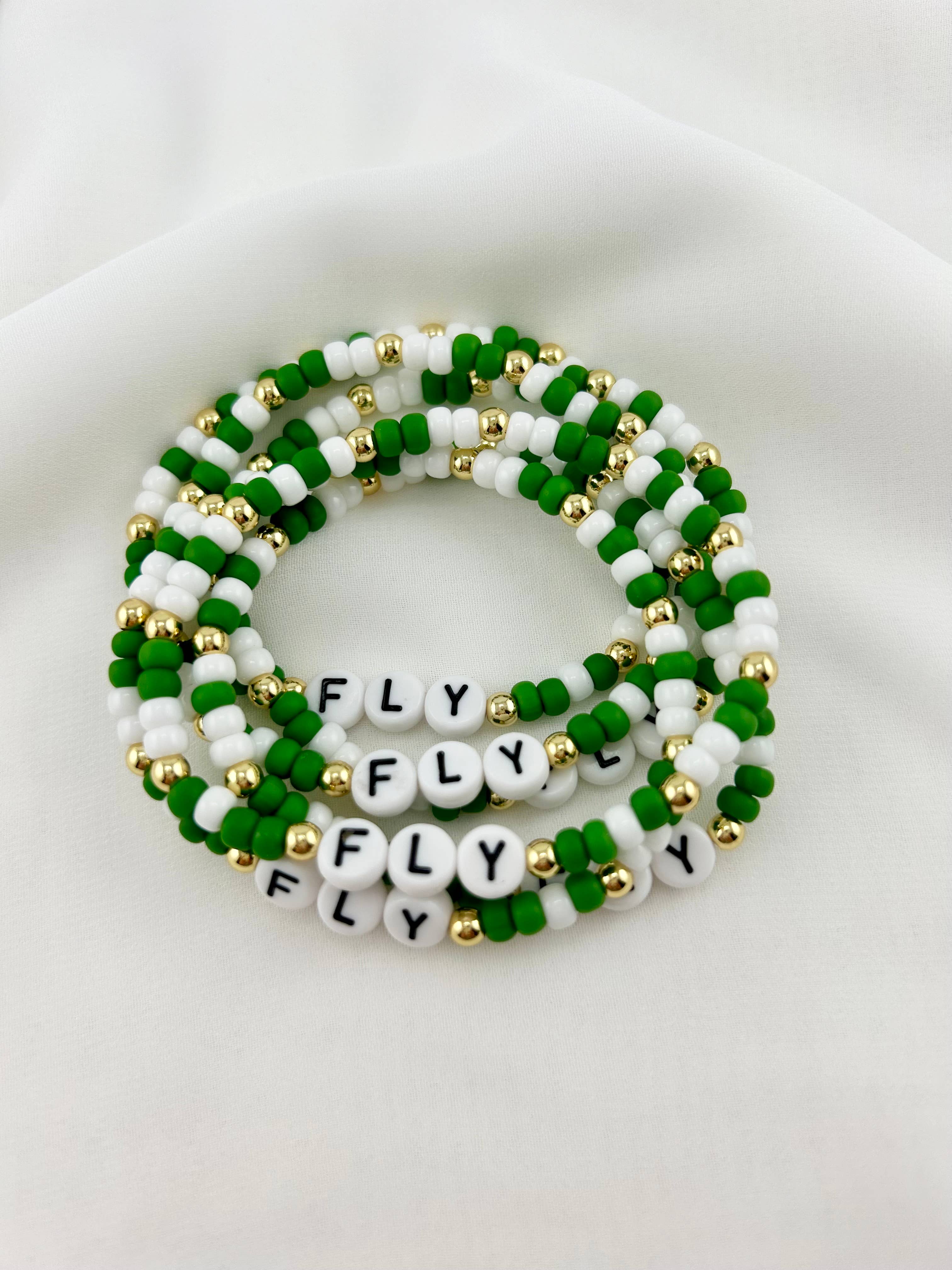 Back Bay Bead Company - Wholesale Beaded Bracelet - Fly Green White Bracelet